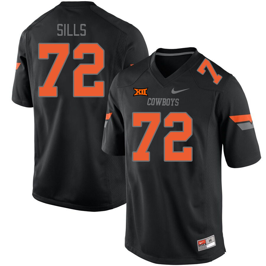 Oklahoma State Cowboys #72 Josh Sills College Football Jerseys Stitched Sale-Retro Black